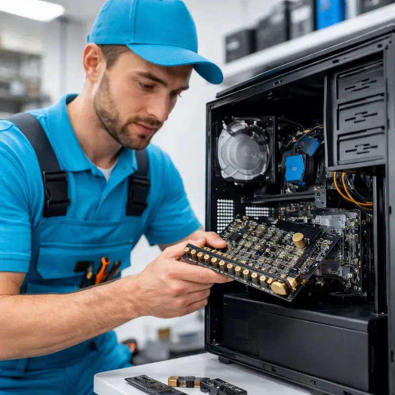 Мастер устанавливает звуковую карту на ПК в Красноармейске